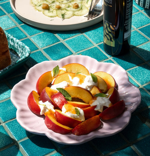 Salade pêche, burrata  & confiture pêche abricot et lavande FAUCHON