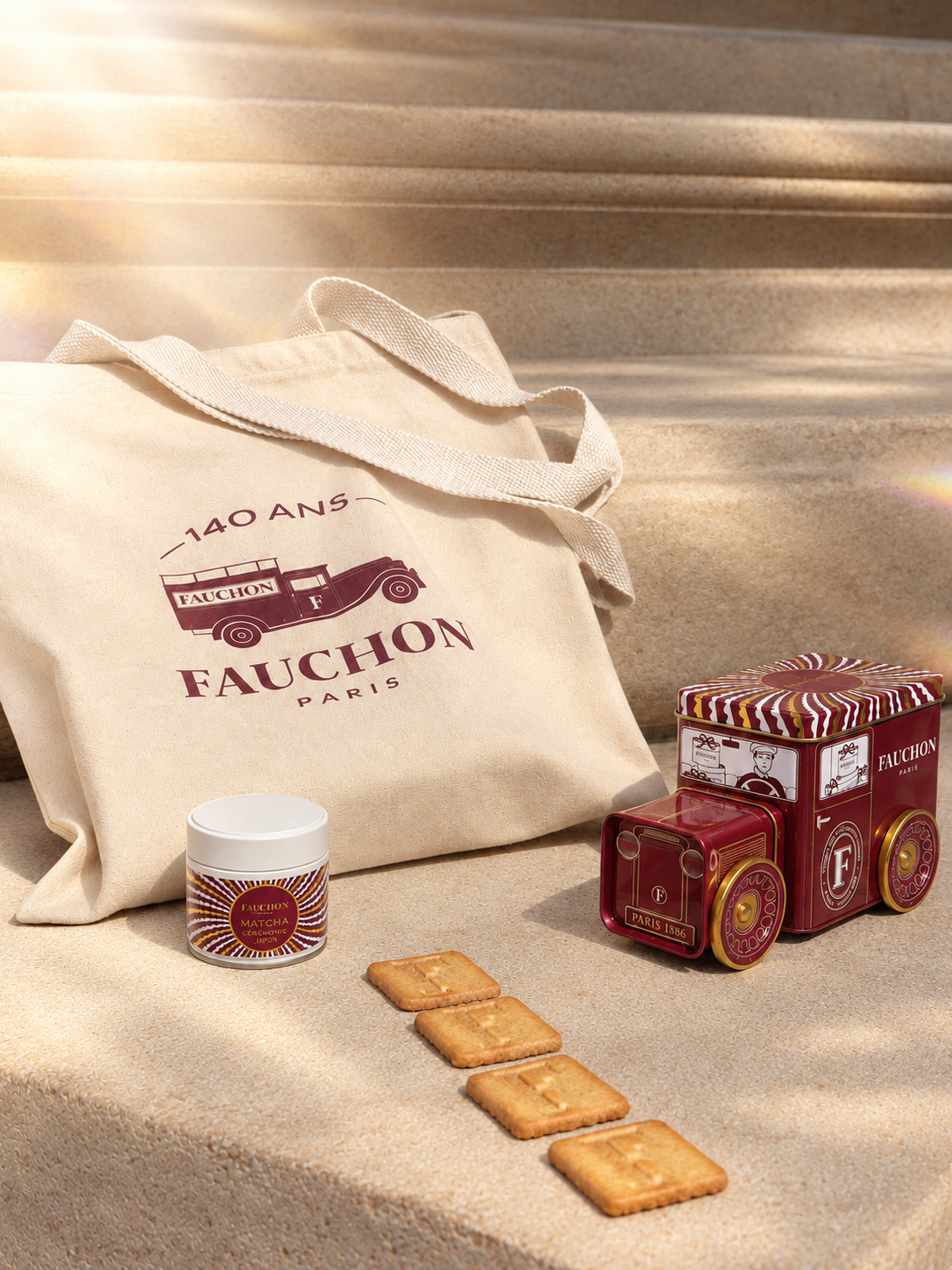 Trio 140 ans FAUCHON – Tote bag, Matcha cérémonie & Biscuits « F » collector