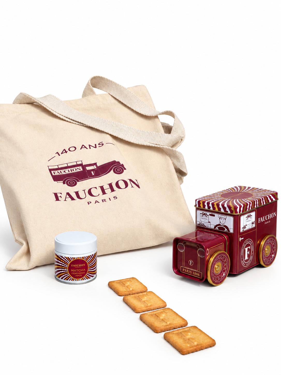 Trio 140 ans FAUCHON – Tote bag, Matcha cérémonie & Biscuits « F » collector